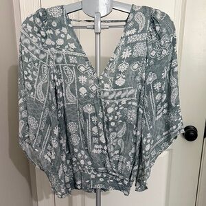 Daytrip Green and White Patterned Blouse